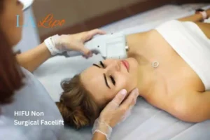 Woman having Hi-Fu to reduce wrinkles Chiswick.