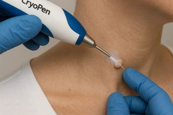 Person receiving Cryotherapy skin tag removal Chiswick