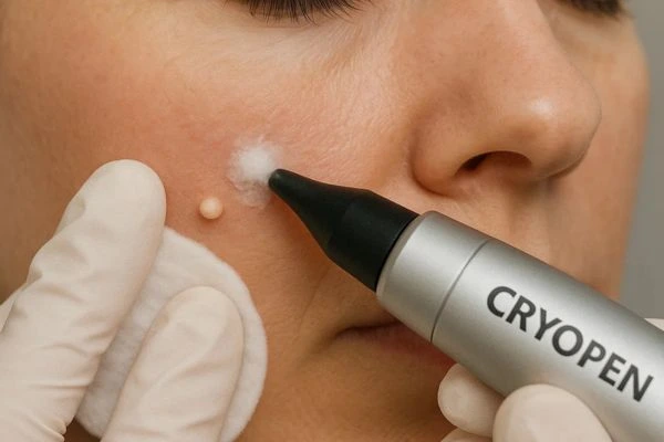 Woman receiving milia removal treatment Chiswick
