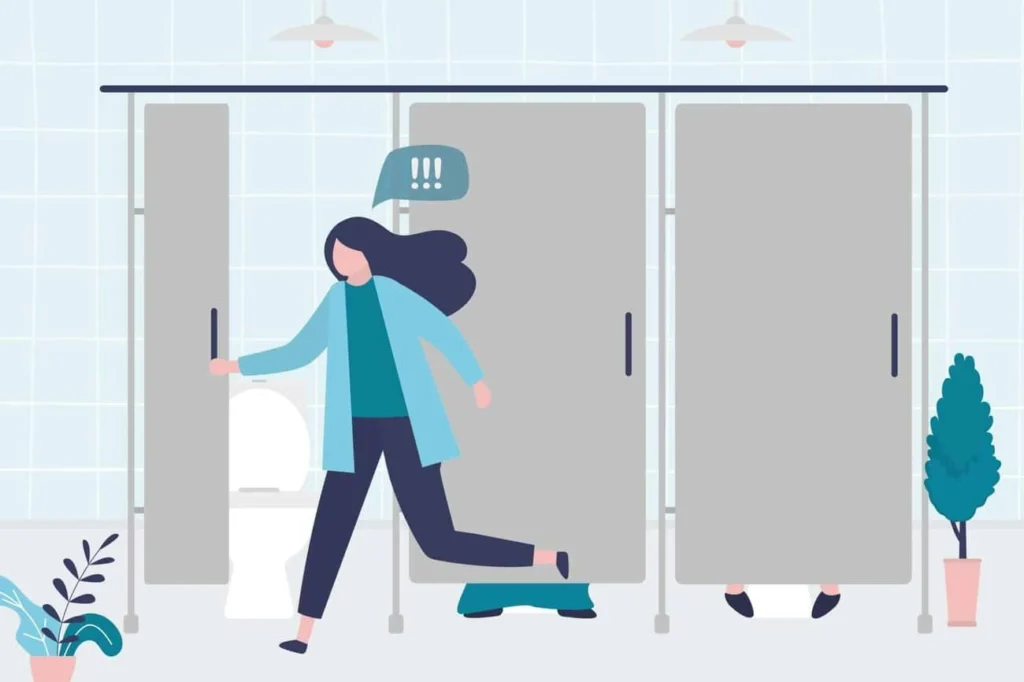 graphic of Urine incontinence Chiswick woman running to the toilet.