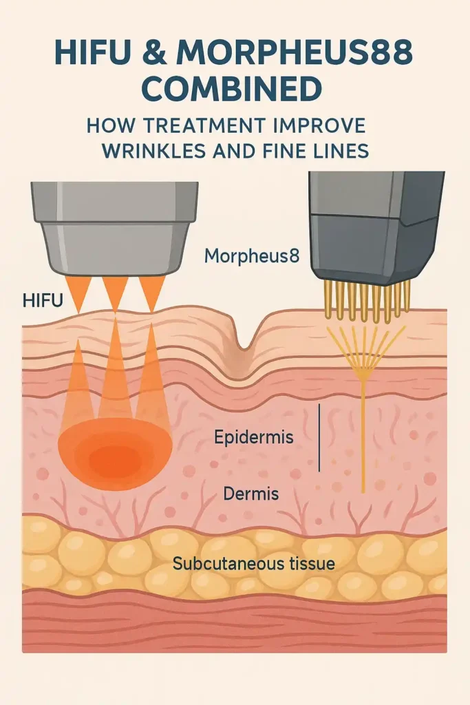 Diagram showing HIFU & Morpeus8 Chiswick and the benefits for reduction in wrinkles and fine lines