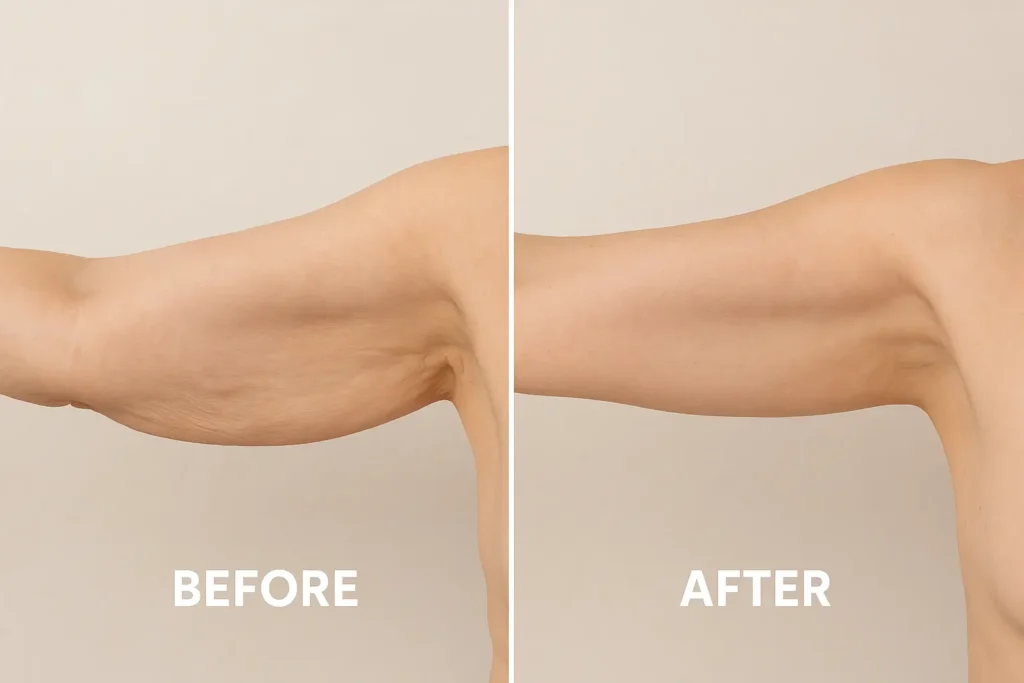 Picture of LA LIPO Chiswick before and after results of skin tightening treatment on the upper arms.